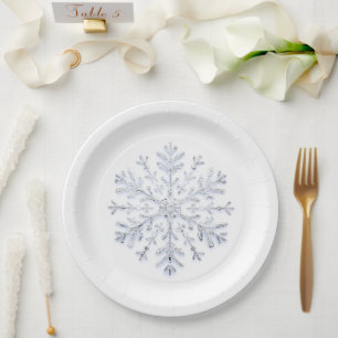 Elegant silver Christmas snowflake Paper Plates
