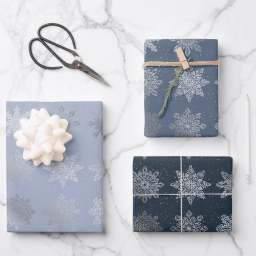 Elegant silver Christmas snowflake pattern  Wrapping Paper Sheets