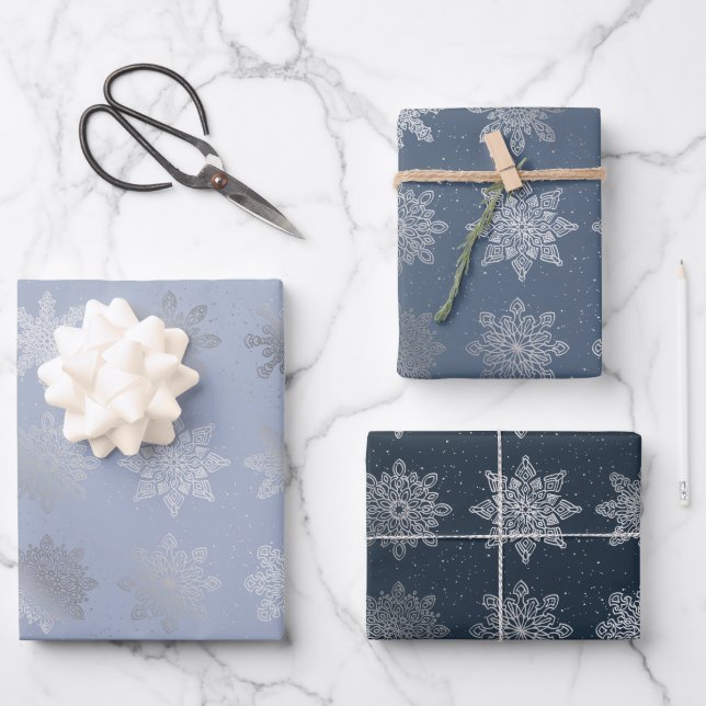Elegant silver Christmas snowflake pattern  Wrapping Paper Sheets (Front)