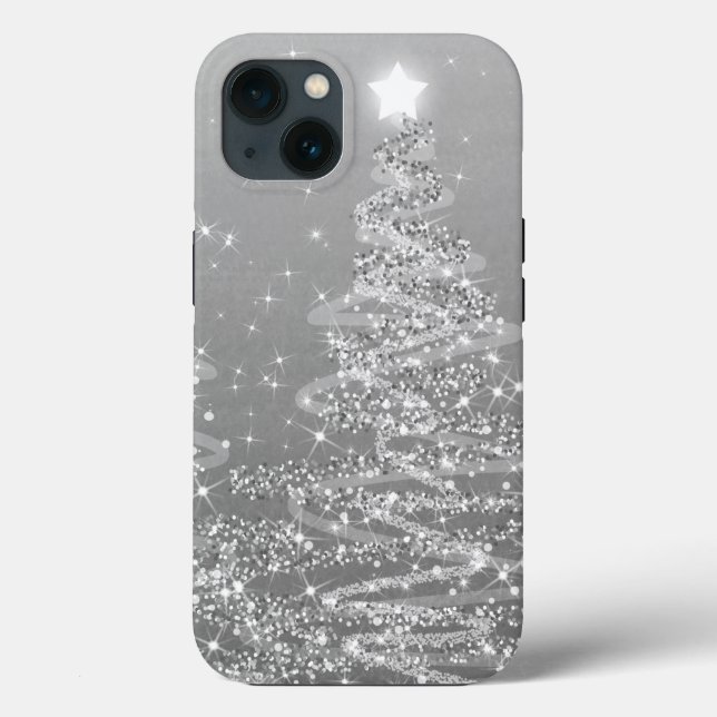 Elegant Silver Christmas Sparkling Trees Case-Mate iPhone Case (Back)