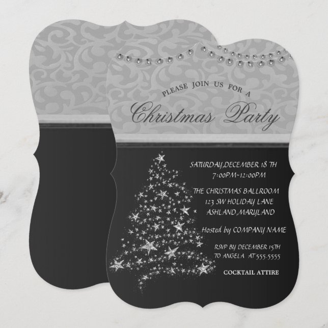 Elegant Silver Christmas Tree,Christmas Party Invitation (Front/Back)
