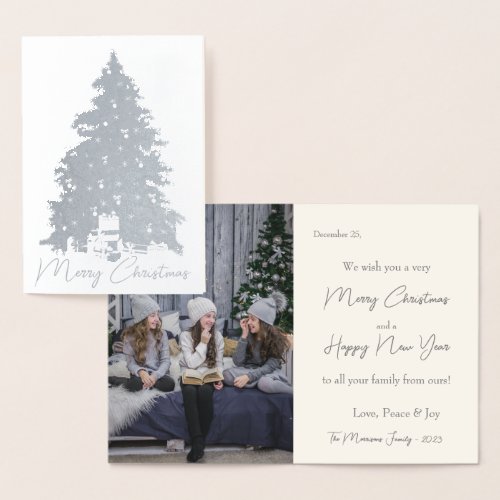 Elegant Silver Christmas Tree  Gifts Photo Real Foil Card
