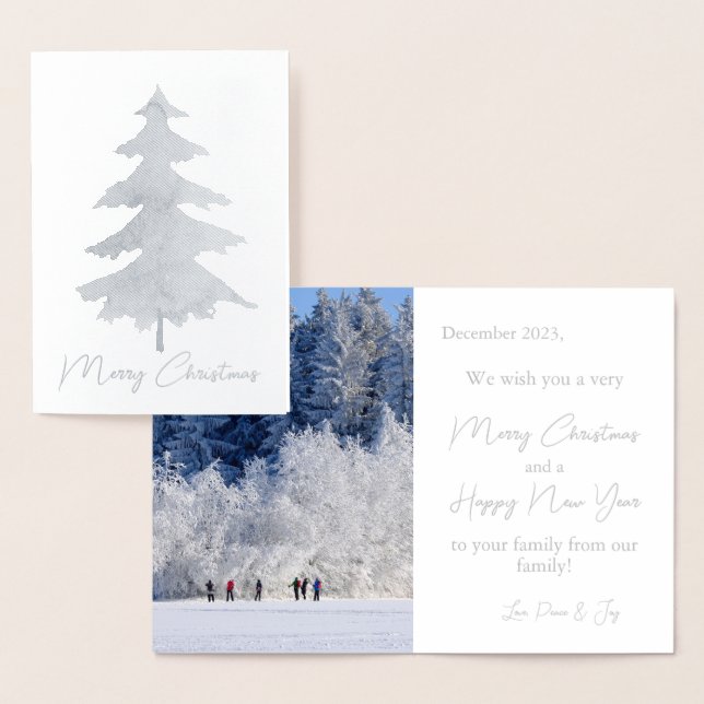 Elegant Silver Christmas Tree Photo Real Foil Card (Display)