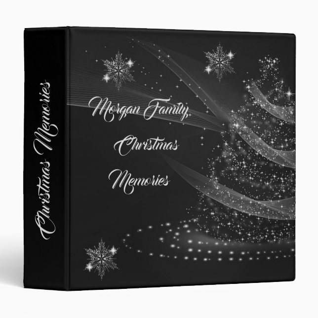 Elegant Silver  Christmas Tree, Snowflakes 3 Ring Binder (Front/Spine)