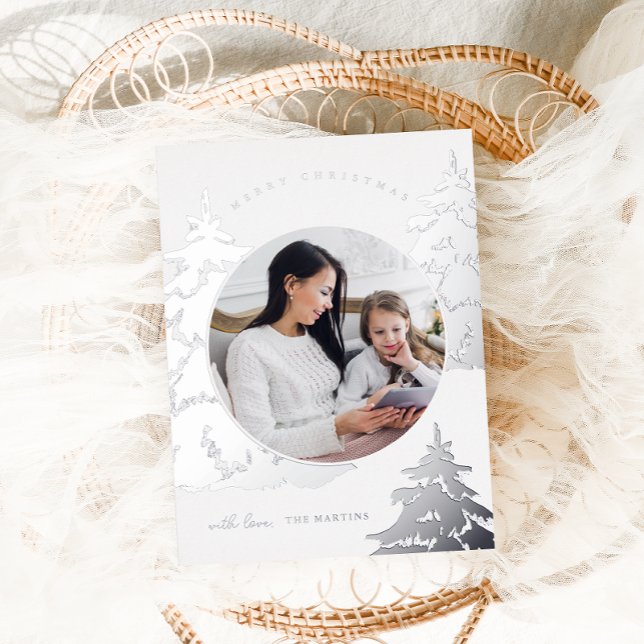 Elegant Silver Christmas Tree Two Photo Holiday (Creator Uploaded)