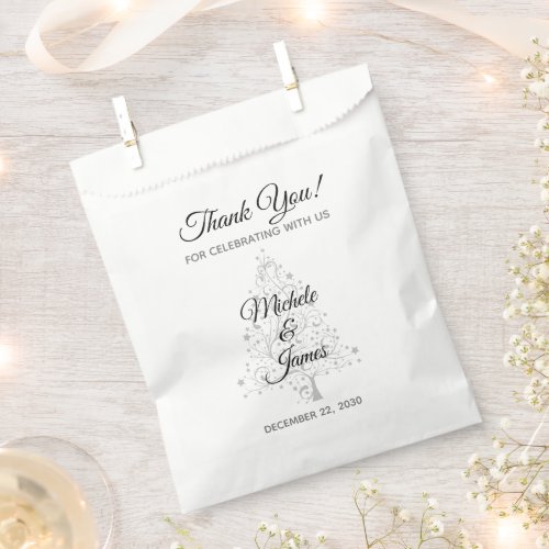 Elegant Silver Christmas Tree Winter Wedding Favor Bag