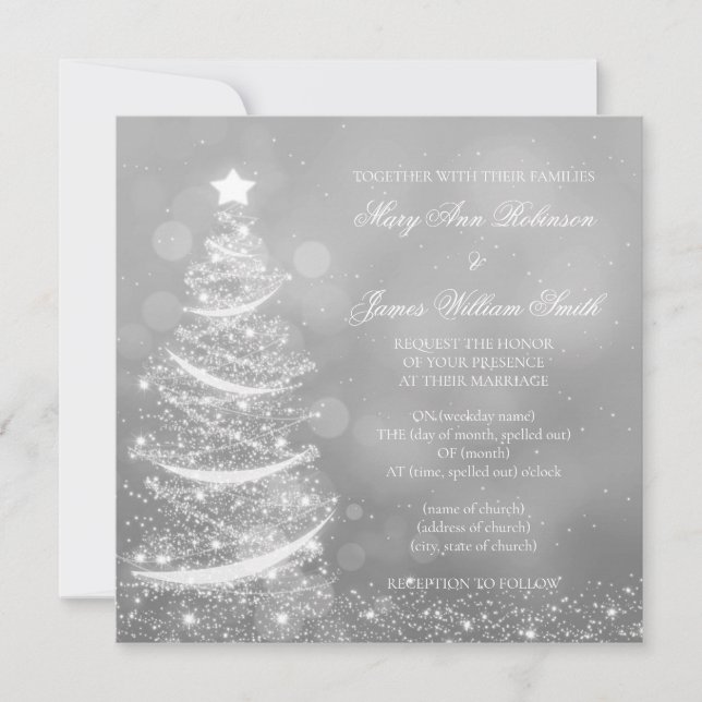 Elegant Silver Christmas Wedding Invitation (Front)