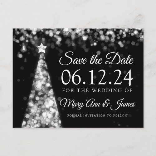 Elegant Silver Christmas Wedding Save The Date Announcement Postcard