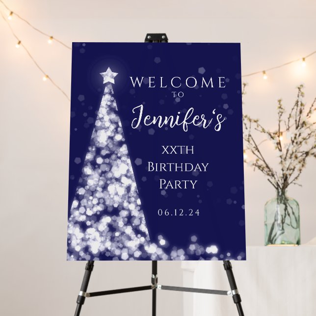 Elegant Silver Christmas Welcome Birthday Navy  Foam Board (In Situ (Stand))