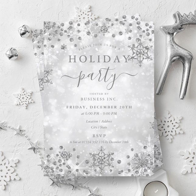 Elegant Silver Christmas Winter Company Holiday  Invitation (Elegant Silver Christmas Winter Company Holiday Invitation)