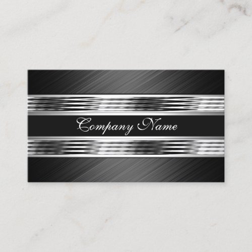Elegant Silver Chrome Metal Black 2 Business Card Template