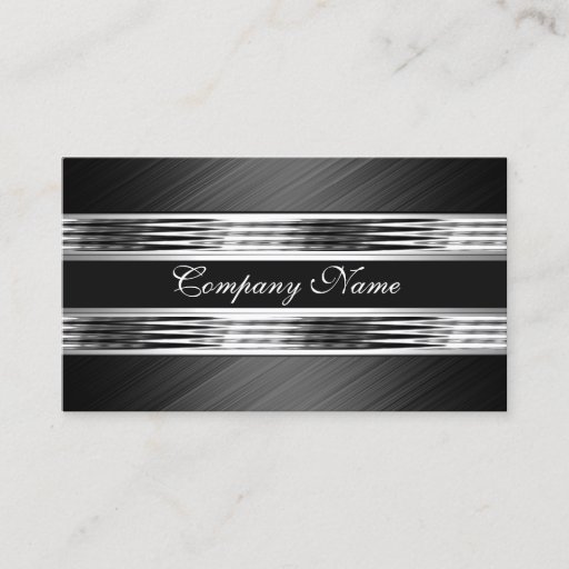 Customizable Elegant Silver Chrome Metal Black 2 Business Card Template