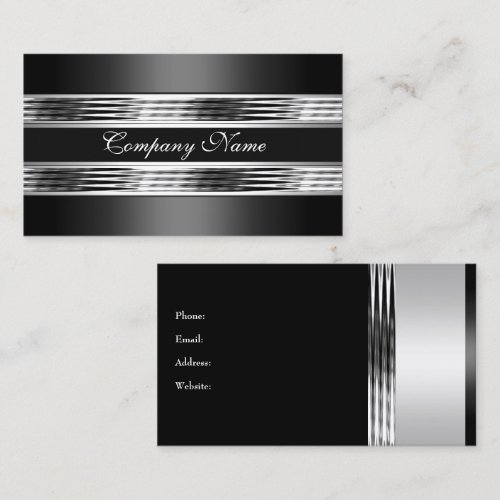 Elegant Silver Chrome Metal Black 3 Business Card