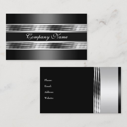 Customizable Elegant Silver Chrome Metal Black 3 Business Card