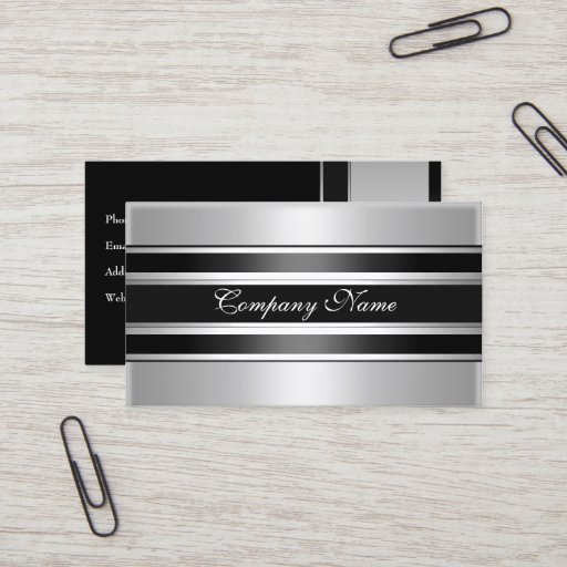 Customizable Elegant Silver Chrome Metal Black Business Card Templates
