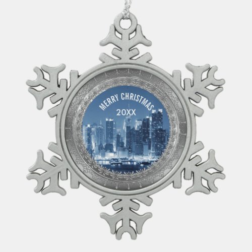 Elegant Silver Circle Lace Photo Frame Snowflake Pewter Christmas Ornament