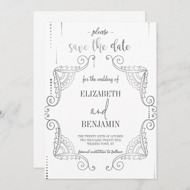 Elegant silver classy minimalist save the date (Front/Back)