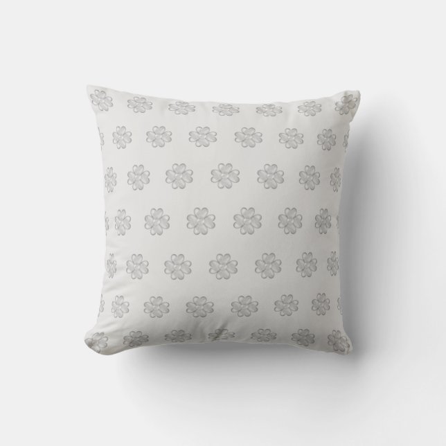 Elegant Silver Clover Pattern on Light Gray Throw Pillow (Front)