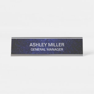 Elegant Silver Color Text on Galaxy Blue Desk Name Plate