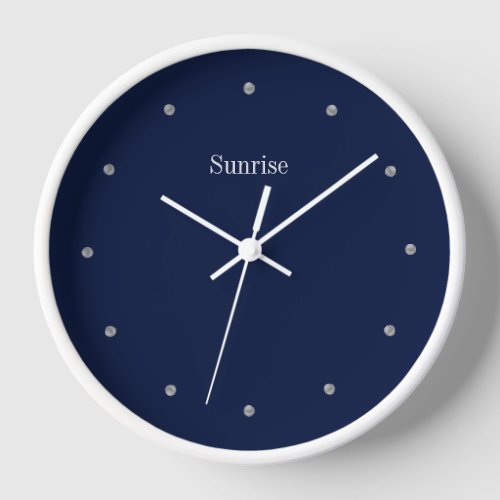 Elegant Silver Colored Dots on Navy Blue Large Clo Clock