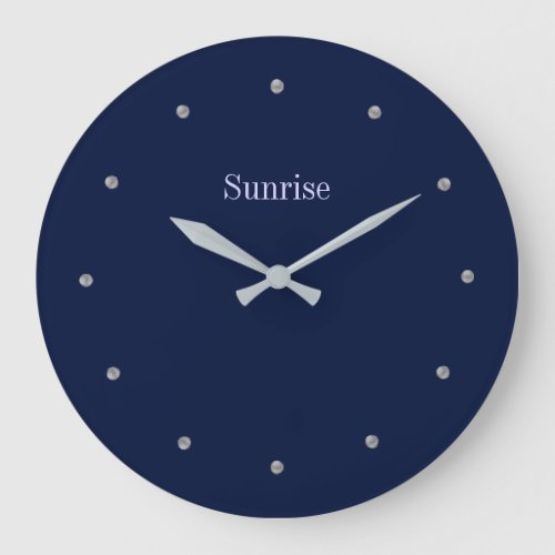 Elegant Silver Colored Dots on Navy Blue Large Clock