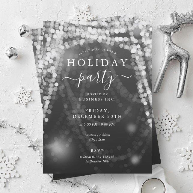 Elegant Silver Company Holiday Party String Lights Invitation (Elegant Silver Company Holiday Party String Lights Invitation)