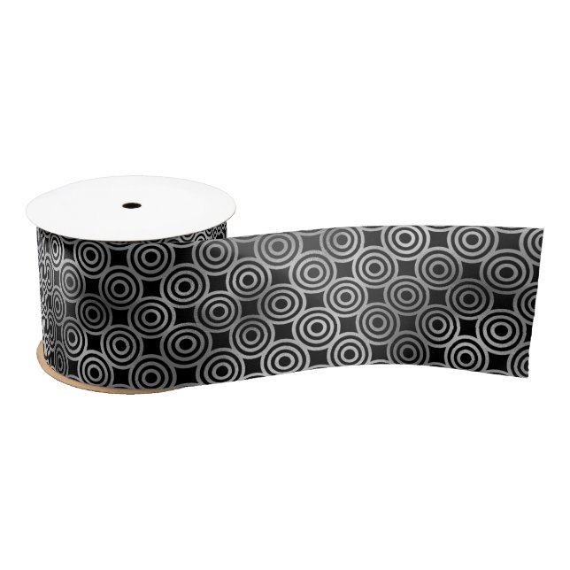 Elegant Silver Concentric Circle Art Deco Satin Ribbon (Spool)