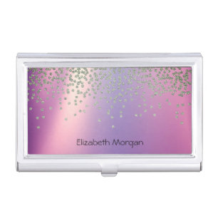 Elegant Silver Confetti Diamonds Purple Business Card Case