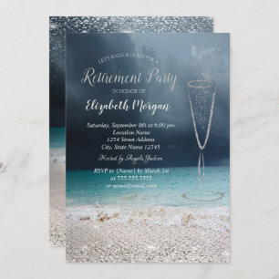 Elegant Silver Confetti Glass Beach Retirement Invitation