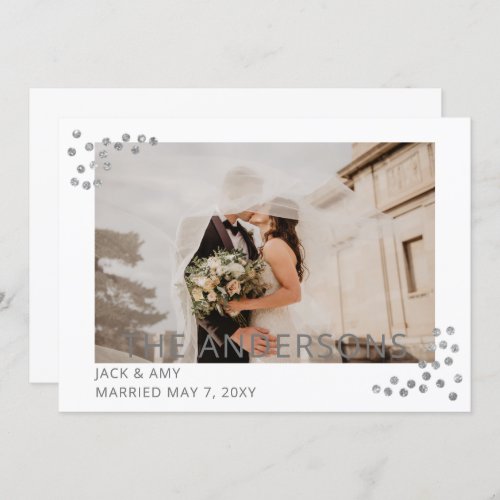 Elegant Silver Confetti Photo Wedding Announcement