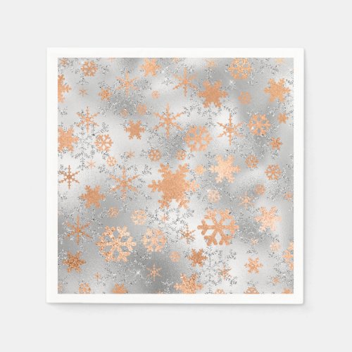 Elegant Silver Copper Christmas Snowflake Pattern Napkins