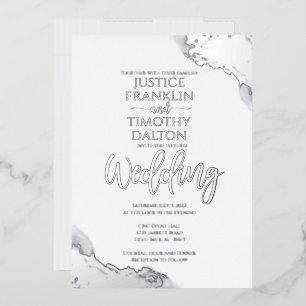 Elegant Silver Corner Border Traditional Wedding Foil Invitation