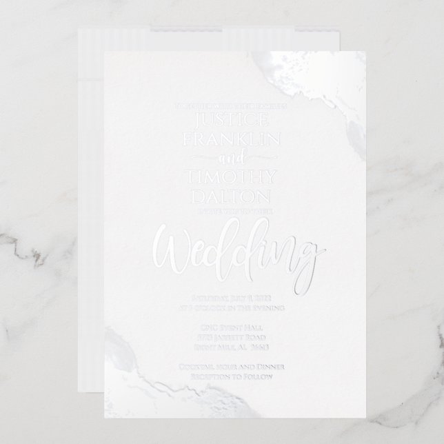 Elegant Silver Corner Border Traditional Wedding Foil Invitation (Envelope)
