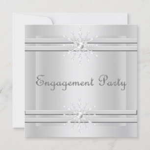ELEGANT SILVER CRYSTAL ENGAGEMENT Semi gloss Invitation