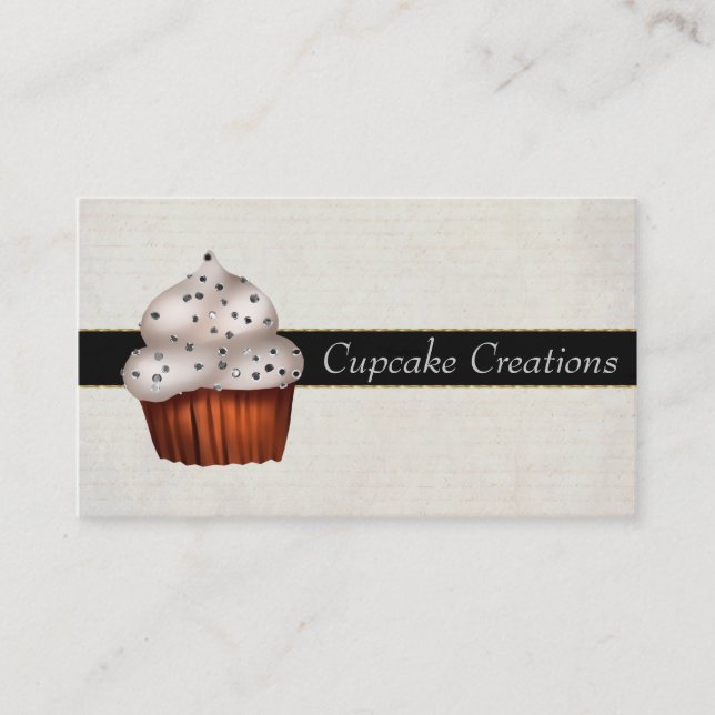 Elegant Silver Cupcake Bakery Business Card with s (Front)