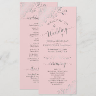 Elegant Silver Curls Blush Pink & Gray Wedding Program