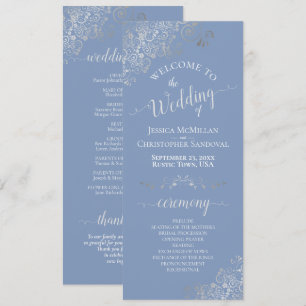 Elegant Silver Curls Dusty Blue Periwinkle Wedding Program