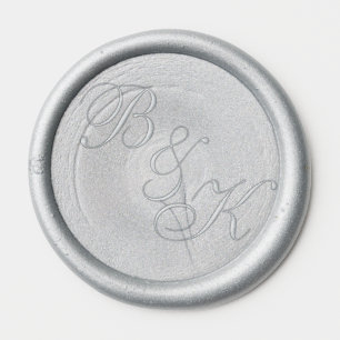 Elegant  Silver Cursive Script Wedding Monogram Wax Seal Sticker