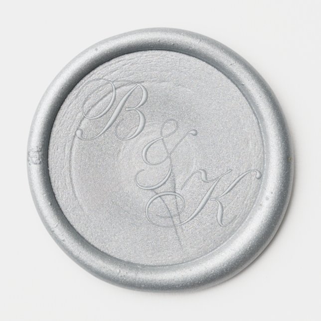 Elegant  Silver Cursive Script Wedding Monogram Wax Seal Sticker (Front)