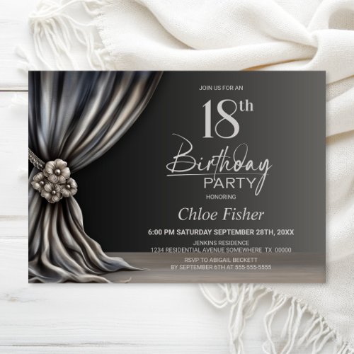 Elegant Silver Curtain 18th Birthday Party Invitation