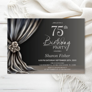 Elegant Silver Curtain 75th Birthday Party Invitation
