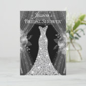 Elegant Silver Curtains Dress Bridal Shower Invite (Standing Front)