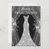 Elegant Silver Curtains Dress Bridal Shower Invite (Front)