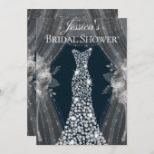 Elegant Silver Curtains Navy Dress Bridal Shower Invitation (Front/Back)