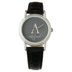 Elegant Silver Custom Monogram A Name Watch