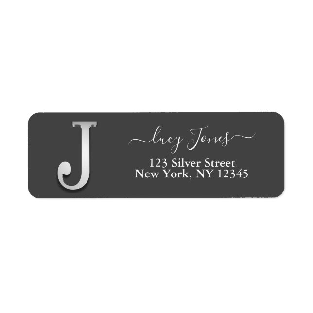 Elegant Silver Custom Monogram J Name Label (Front)