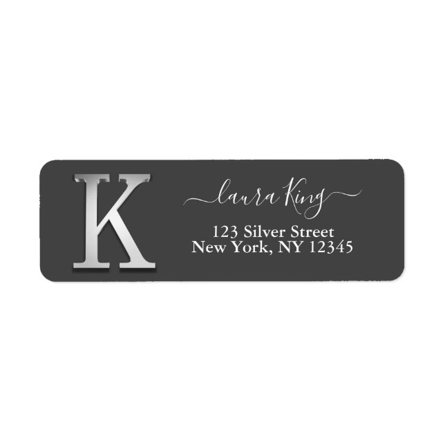 Elegant Silver Custom Monogram K Name Label (Front)