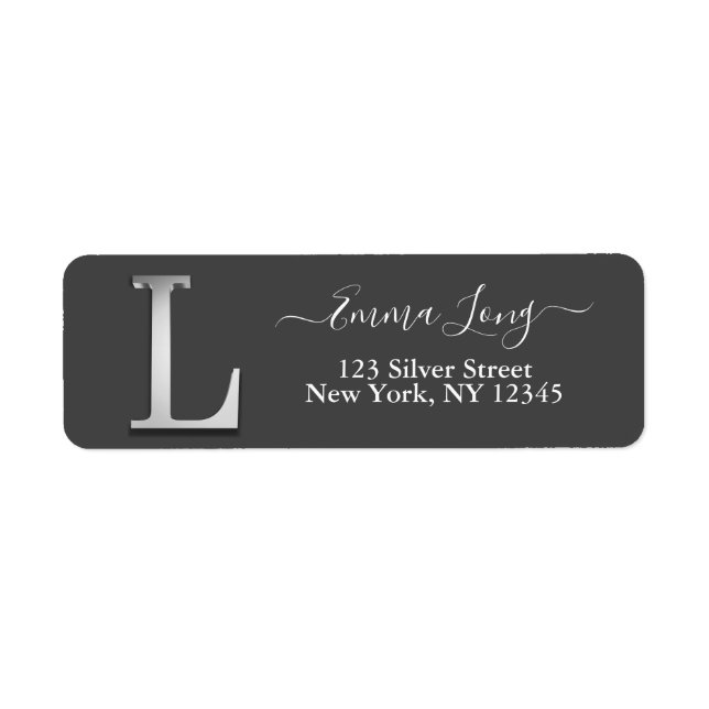 Elegant Silver Custom Monogram L Name Label (Front)