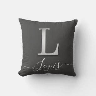 Elegant Silver Custom Monogram L Name Throw Pillow