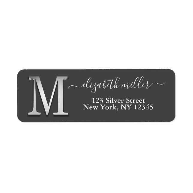 Elegant Silver Custom Monogram M Name Label (Front)